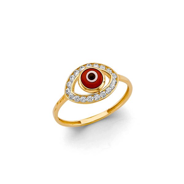 14KY CZ Red Evil Eye Ring