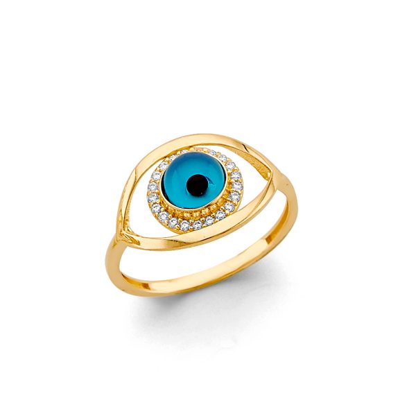 14KY CZ Blue Evil Eye Ring