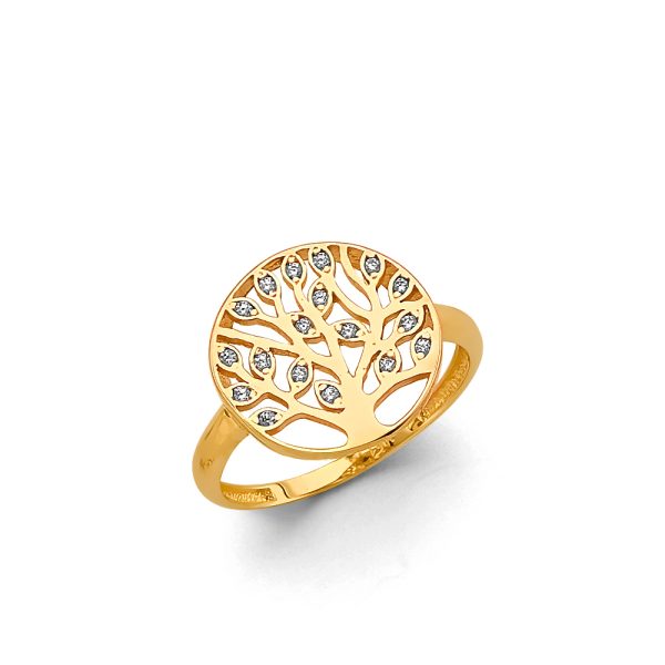 14KY CZ Tree of Life Ring