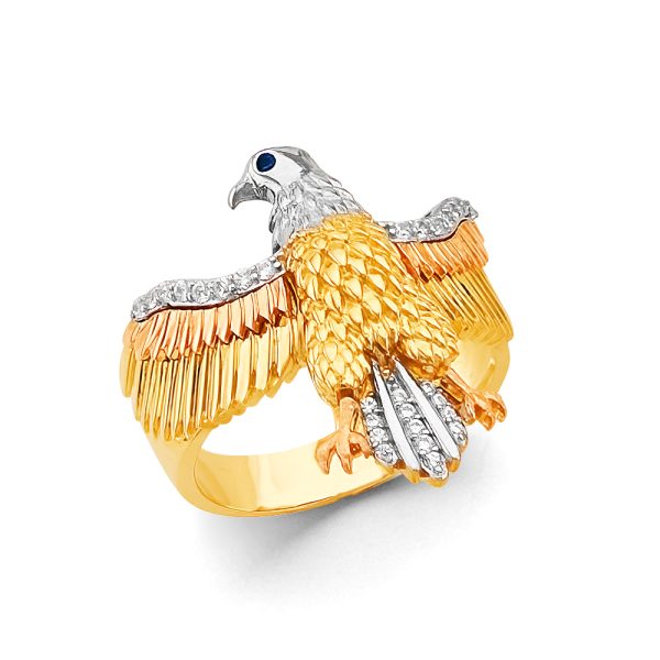 14K 3C Eagle Men's CZ Ring