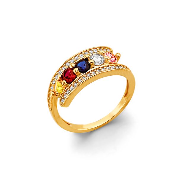 14KY CZ 5 Stone Month Ring