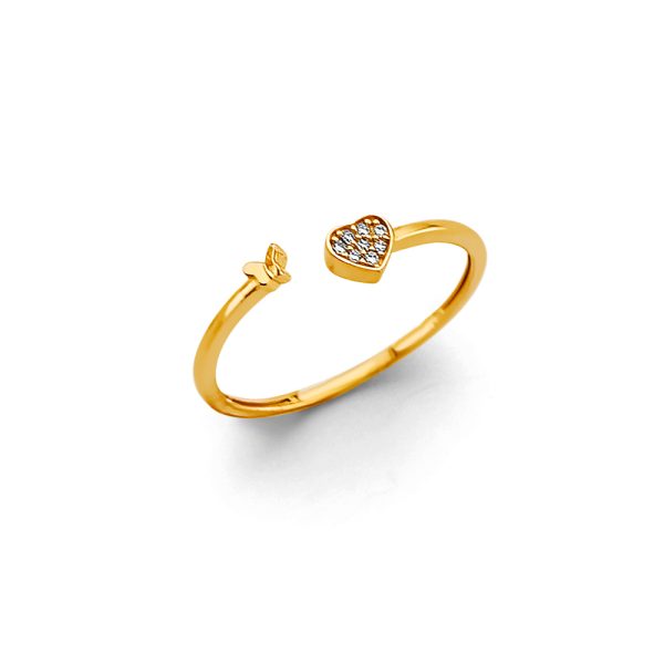 14KY Open Cuff Heart CZ Ring