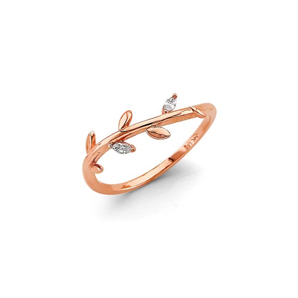 14K Pink Leaf CZ Ring