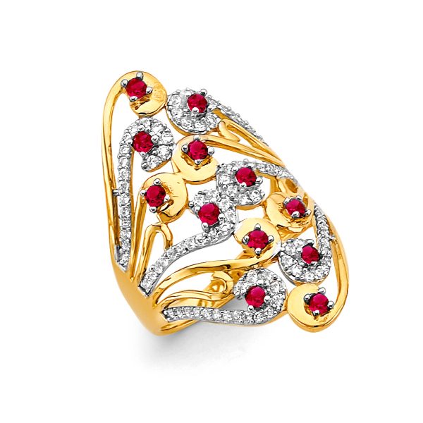 14KY Multi Line Red CZ Ring