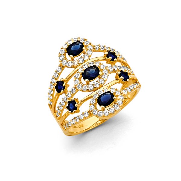 14KY Multi Line Blue CZ Ring