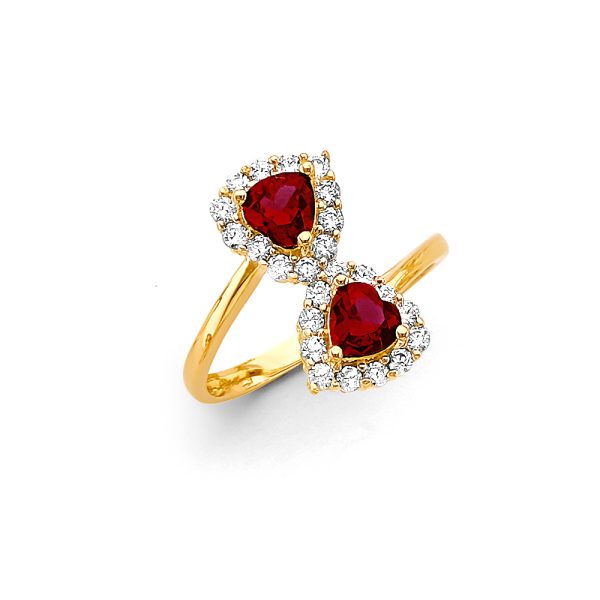 14KY Heart Red CZ Ring