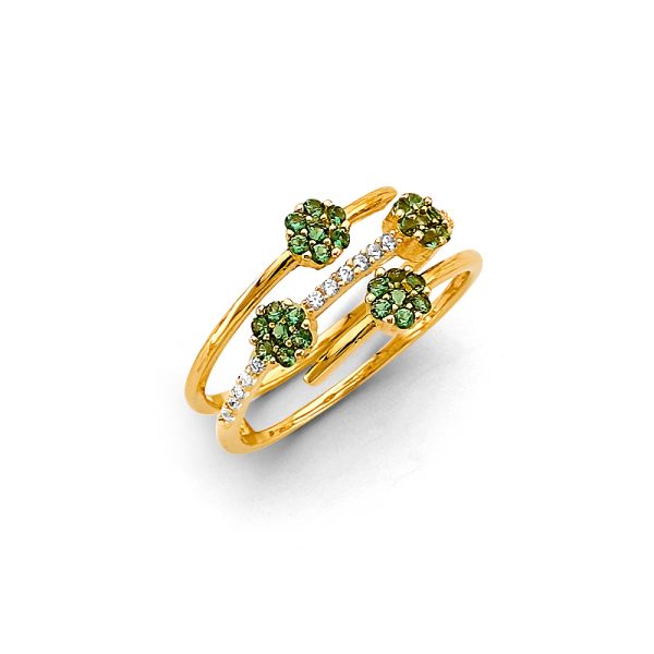 14KY Flower Green CZ Ring