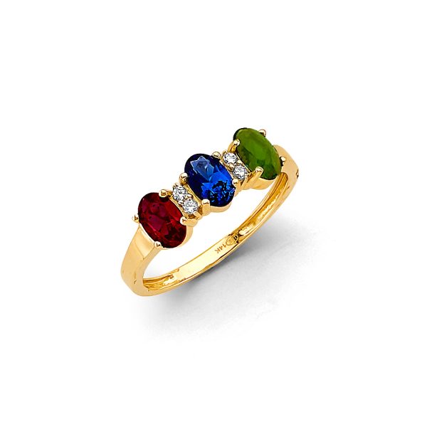 14KY 3 Stone Color CZ Ring