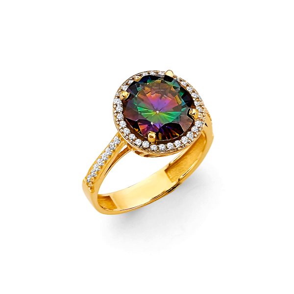 14KY Fancy Mystic Topaz CZ Ring