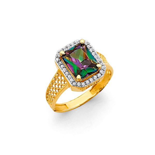 14KY Fancy Mystic Topaz CZ Ring