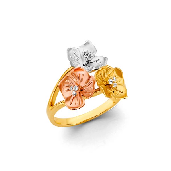 14K 3C Flower Ring