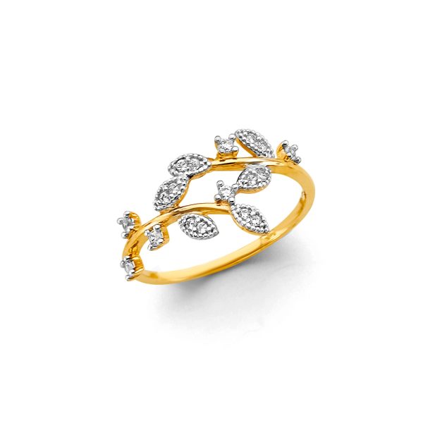 14K 2T CZ Leaf Ring