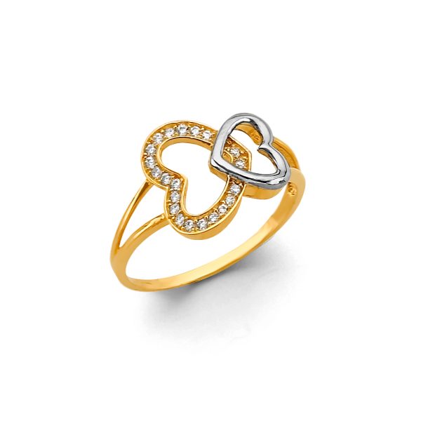 14K 2T CZ Heart Ring