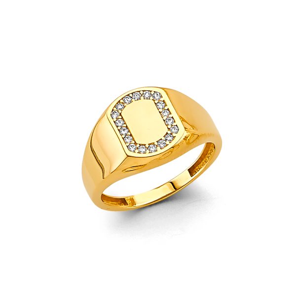 14K 2T CZ Signet Ring