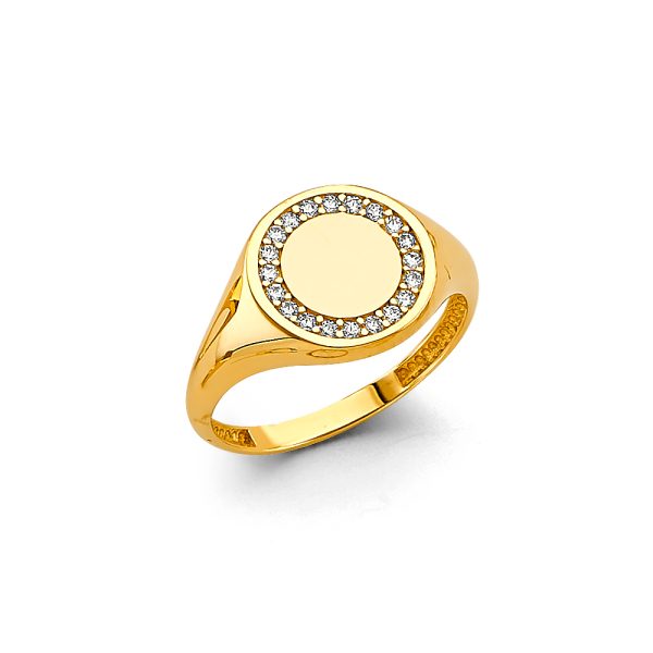 14K 2T CZ Signet Ring