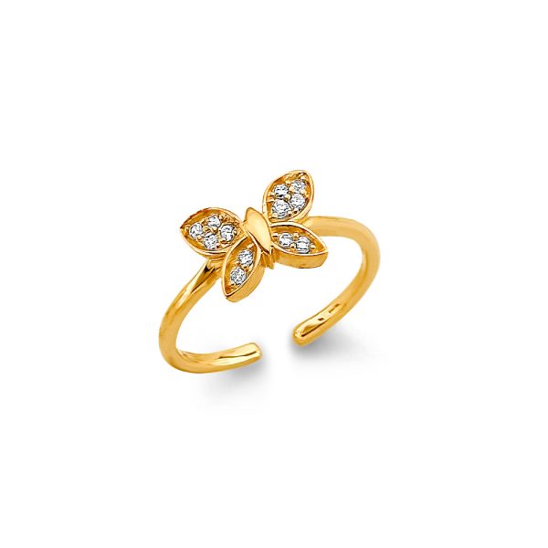 14K 2T CZ Butterfly Toe Ring