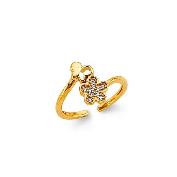 14K 2T CZ Flower Toe Ring