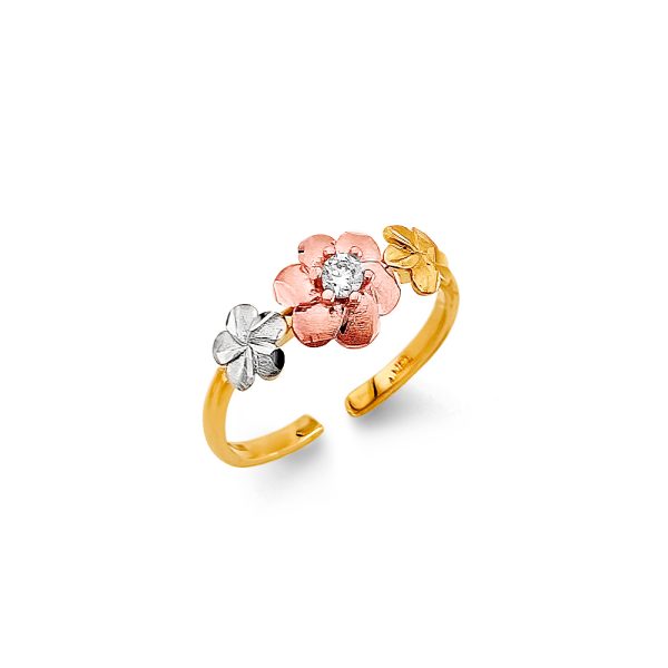 14K 3C CZ Flower Toe Ring