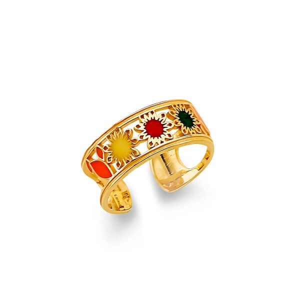 14KY Multi Color CZ Flower Toe Ring