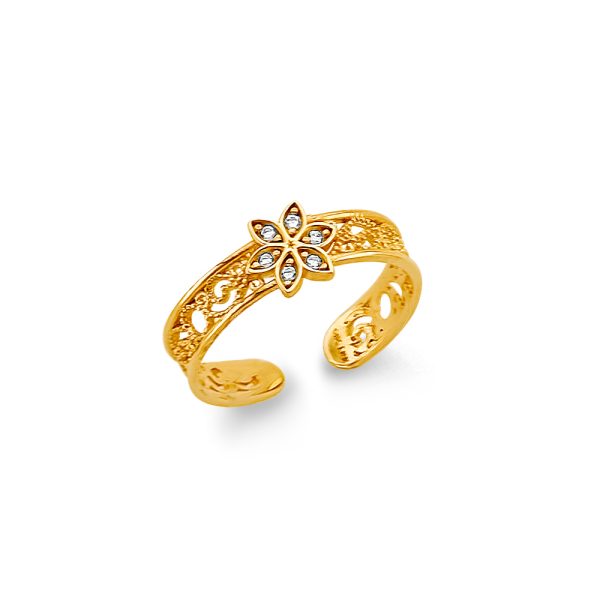 14K 2T CZ Flower Toe Ring