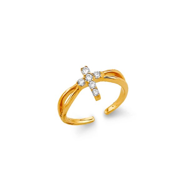 14KY CZ Cross Toe Ring