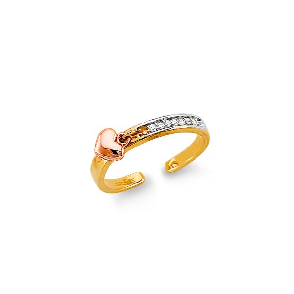 14K 2T CZ Heart Toe Ring