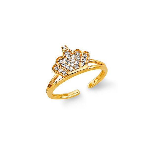 14K 2T CZ Crown Toe Ring