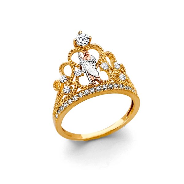 14K 3C Crown St. Jude CZ Ring