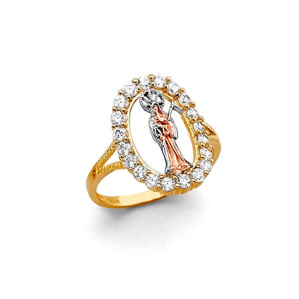 14K 3C Santa Muerte CZ Ring