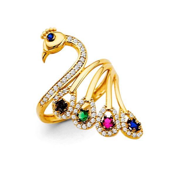 14KY Multi Color CZ Peacock Ring