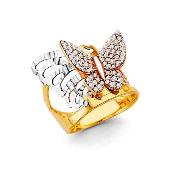 14K 3C CZ Butterfly Ring