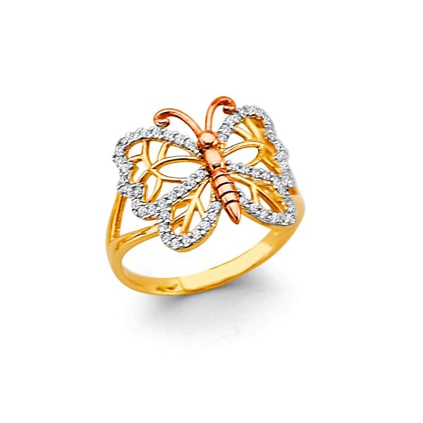 14K 3C CZ Butterfly Ring