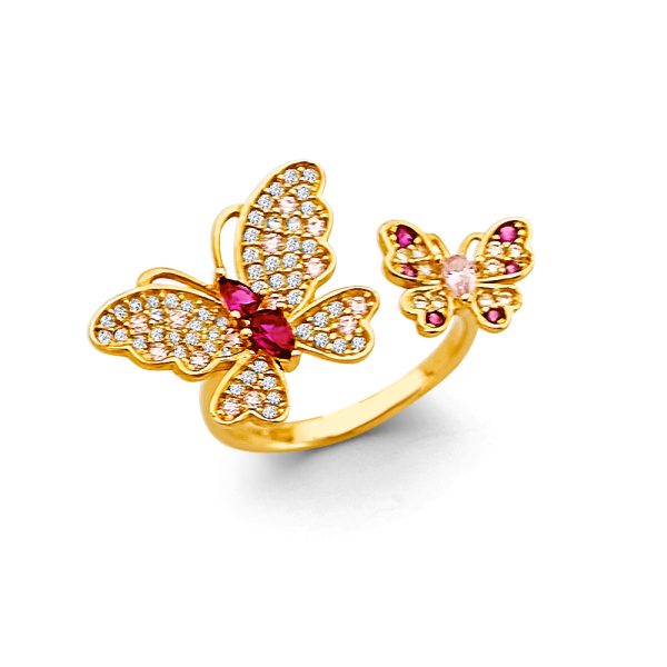 14KY Open Cuff CZ Butterfly Ring