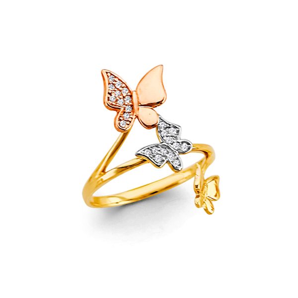 14K 3C 3 Butterfly CZ Ring