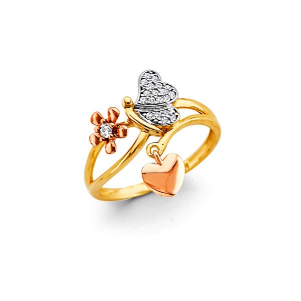 14K 3C CZ Butterfly Ring