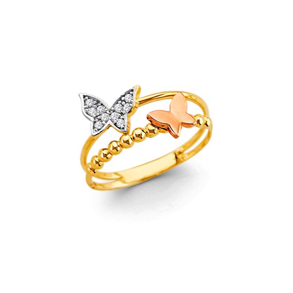 14K 3C CZ Butterfly Ring