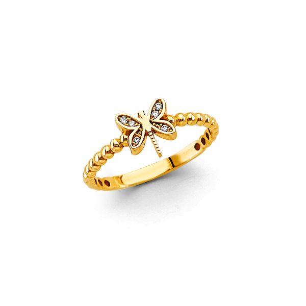 14KY CZ Dragonfly Ring