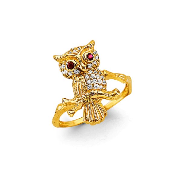 14K 2T CZ Owl Ring