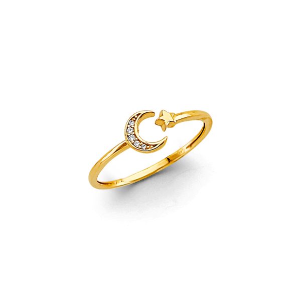 14K 2T Moon & Star Open Ring