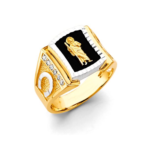 14K 2T Onyx St. Jude Men's CZ Ring