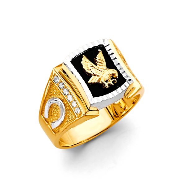 14K 2T Onyx Eagle Men's CZ Ring