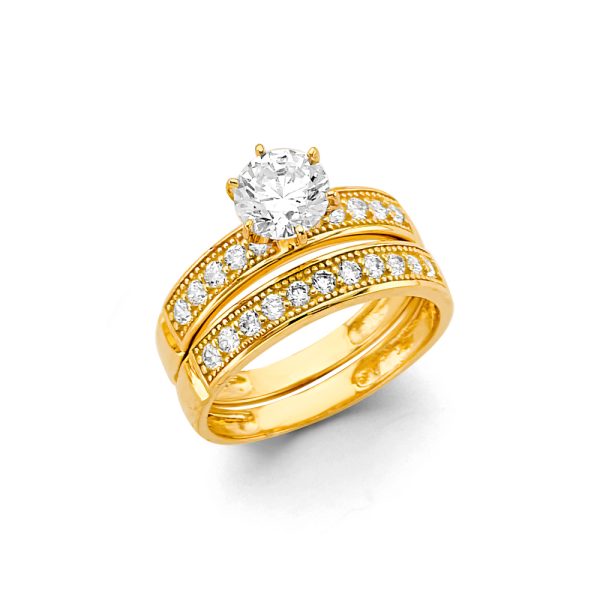 14KY CZ Engagement Ring/Trio Set