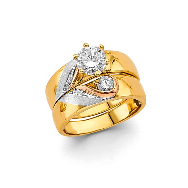 14K 2T CZ Engagement Ring/Trio Set