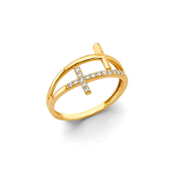 14KY CZ Double Cross Ring