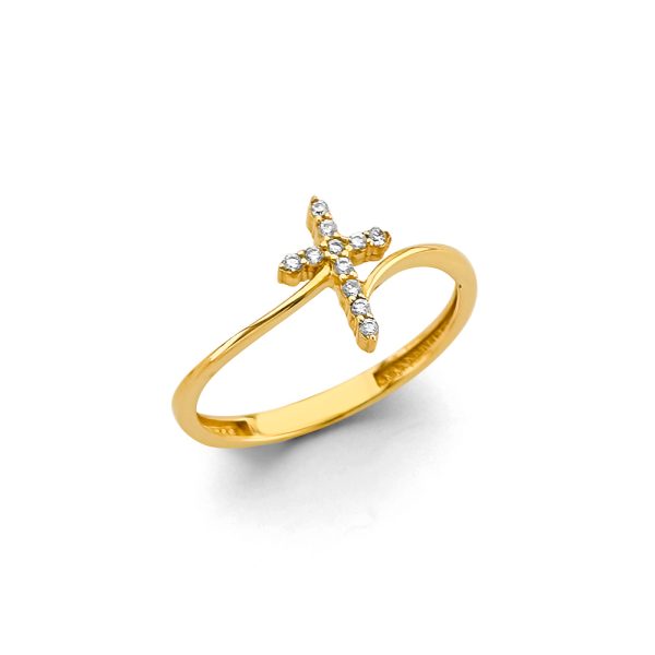 14KY CZ Cross Ring