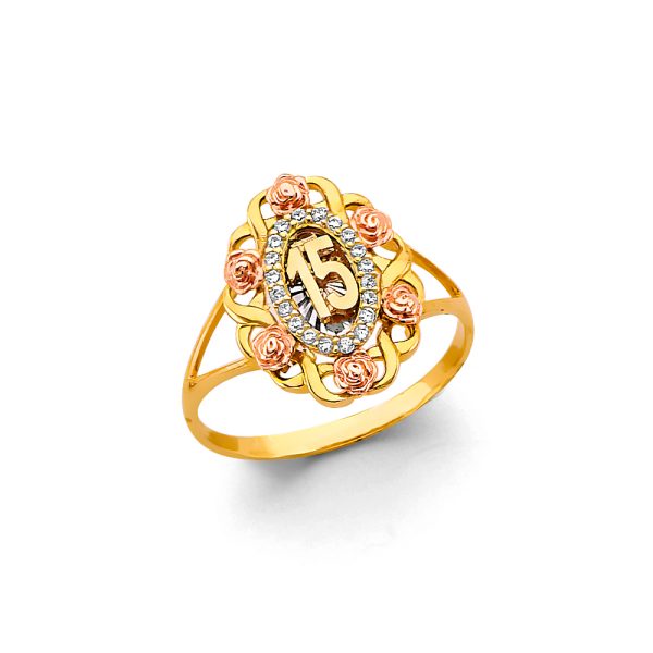 14K 3C Flower 15 Years Ring