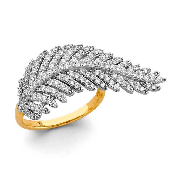 14K 2T CZ Feather Ring