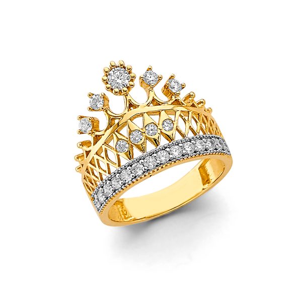 14K 2T CZ Crown Ring