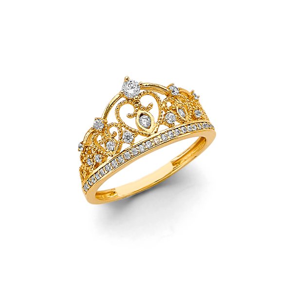 14K 2T CZ Crown Ring