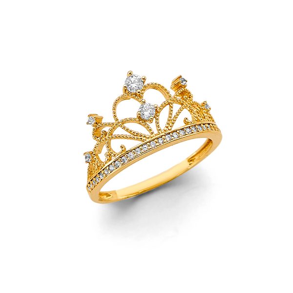 14K 2T CZ Crown Ring